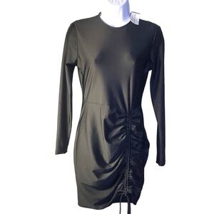 NWT WINDSOR Fitted Long Sleeve Mini Dress with Ruched Detailing Black Medium